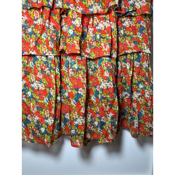 NWOT Free People Orange Multi Floral Tiered Baby Doll Blouse Extra Small - Picture 12 of 15